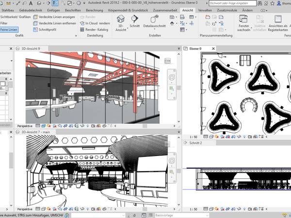 Computerprogramm, in dem eine innenarchitektonische Planung in unterschiedlichen Bildern visualisiert ist